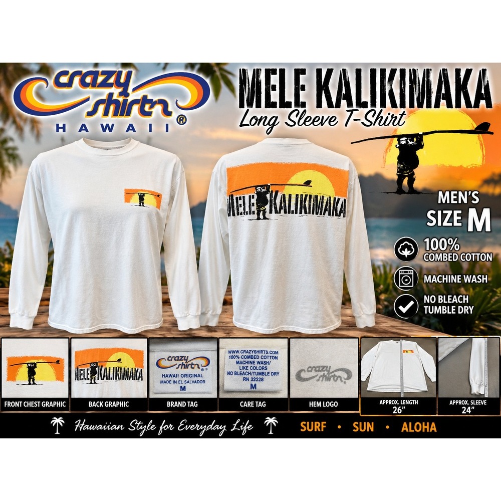 Crazy Shirts Hawaii Mele Kalikimaka Long Sleeve T-Shirt White Mens Medium
